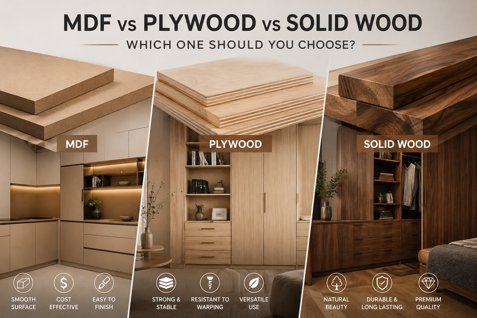 MDF vs Plywood vs Solid Wood: Which One Should You Choose?